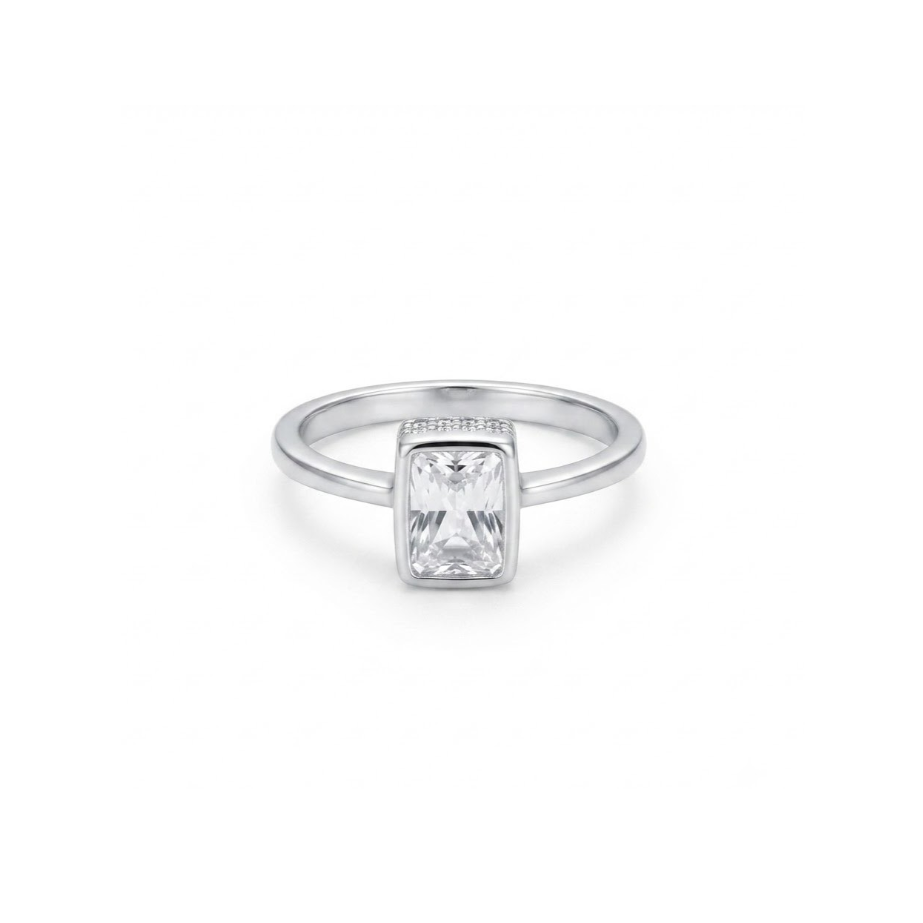 Silver Rectangular Cut Solitaire Ring