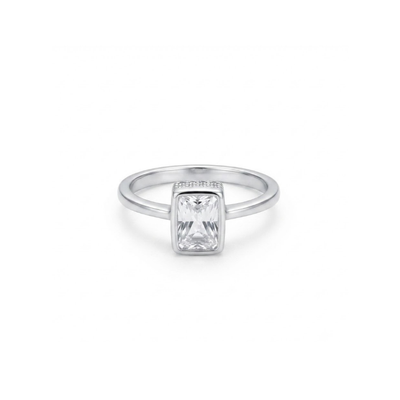 Silver Rectangular Cut Solitaire Ring