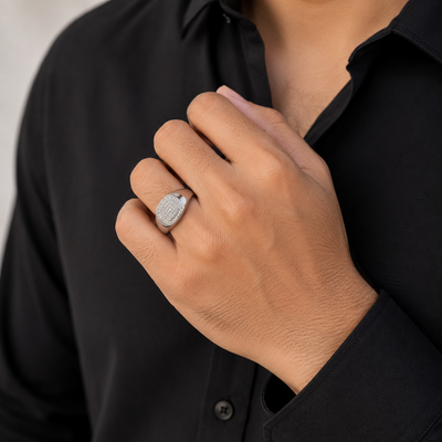 Silver Pave Stone Cushion Signet Ring
