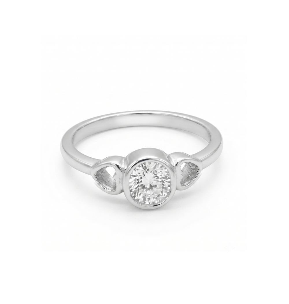 Silver Bezel Ring with Heart Motifs