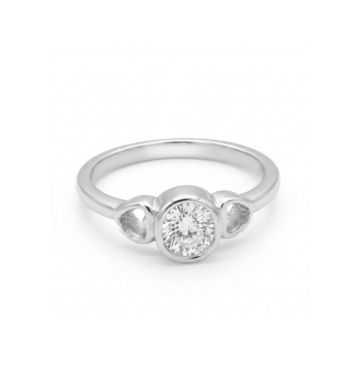 Silver Bezel Ring with Heart Motifs