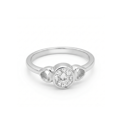 Silver Bezel Ring with Heart Motifs