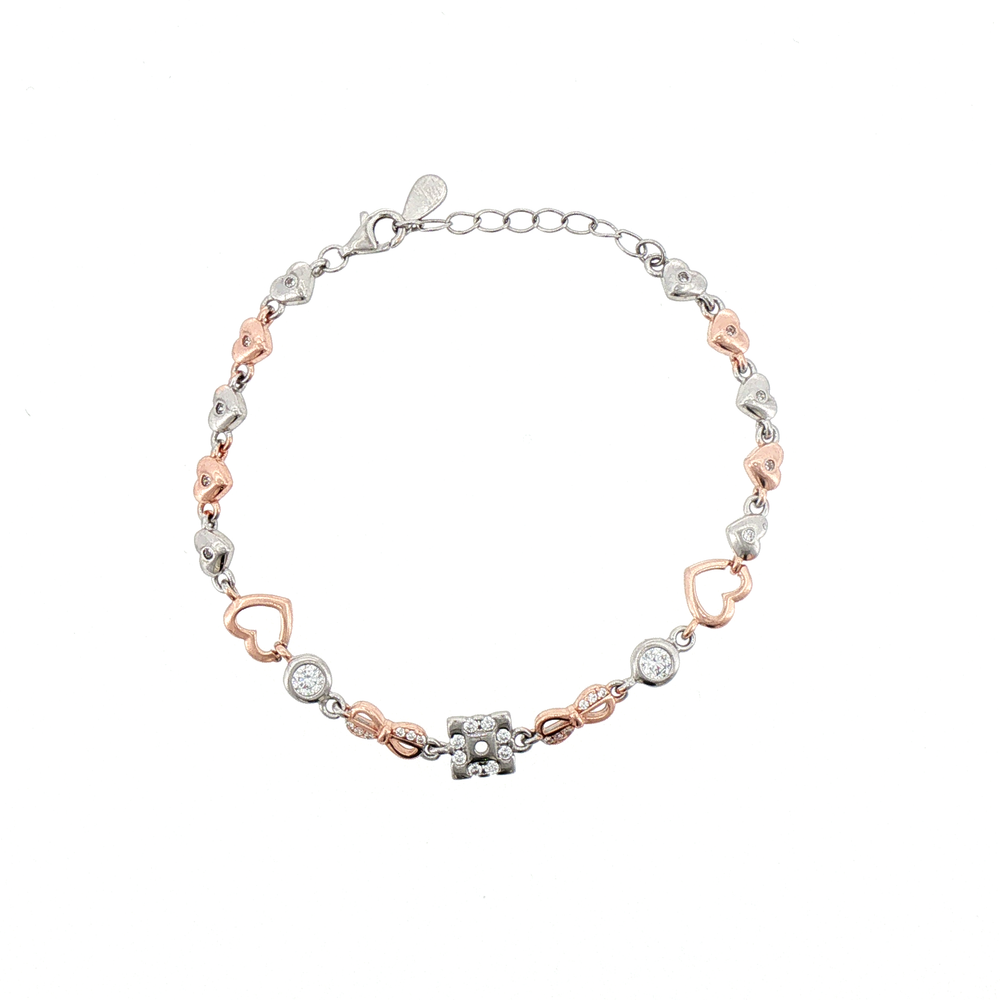 Silver Heart and Bow Chain Bracelet