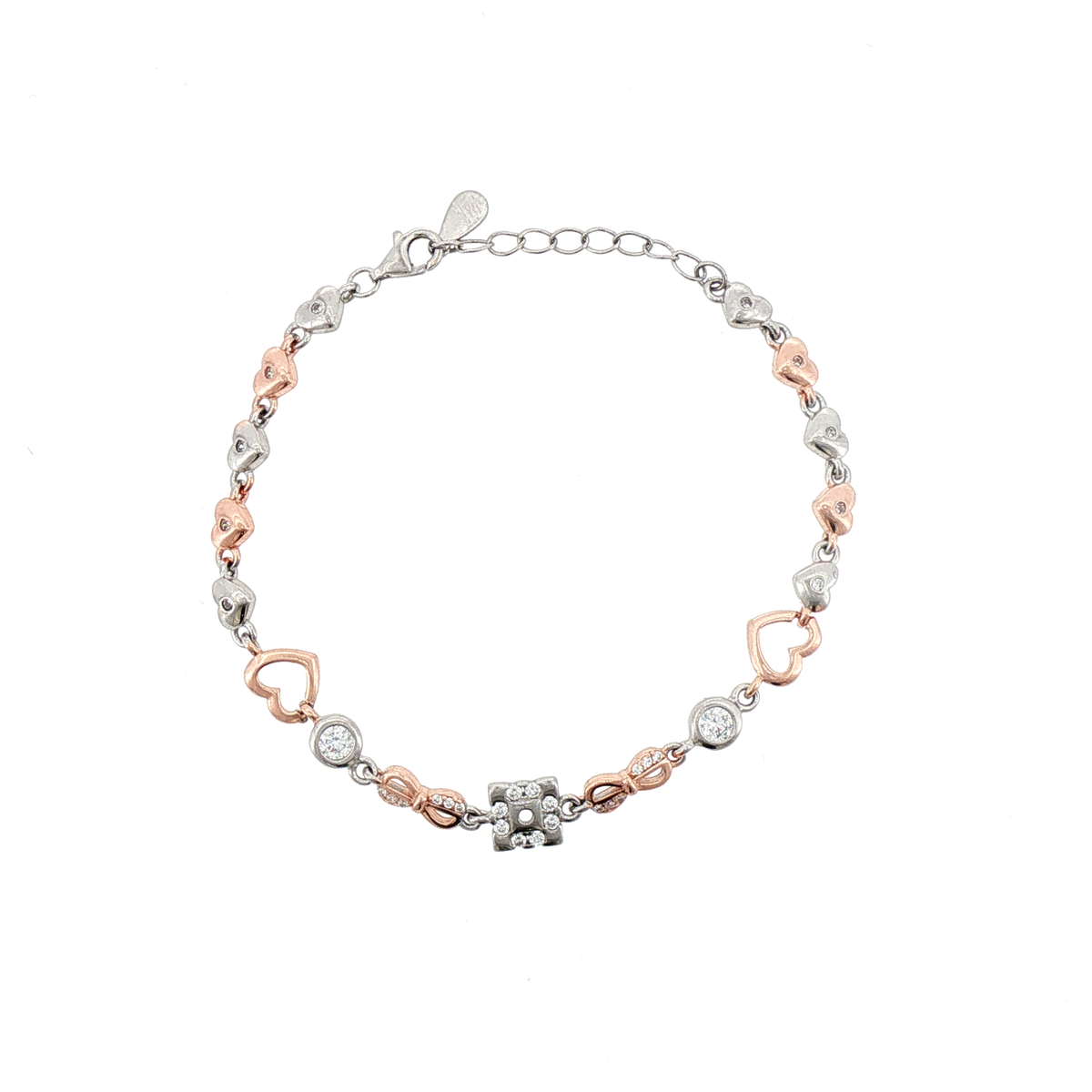 Silver Heart and Bow Chain Bracelet