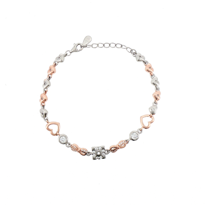 Silver Heart and Bow Chain Bracelet
