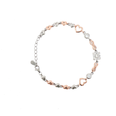 Silver Heart and Bow Chain Bracelet