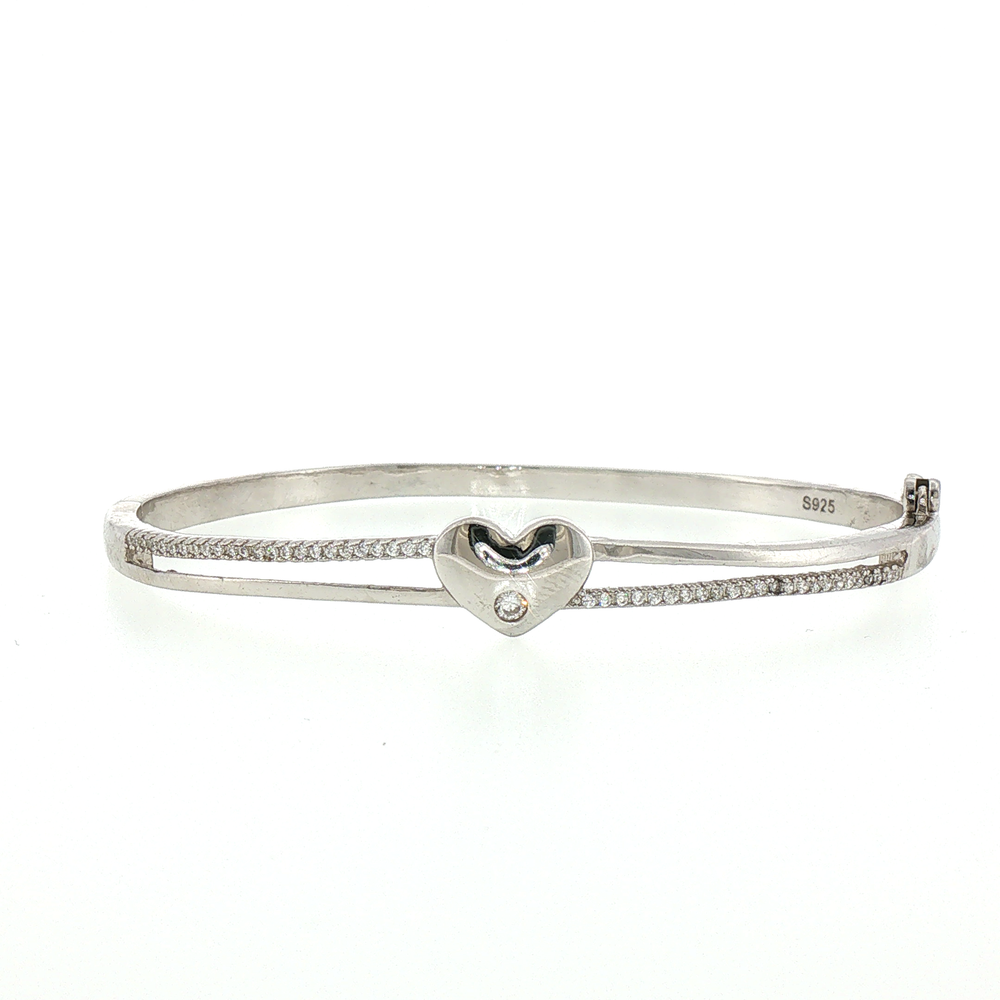 Silver Heart Bangle Bracelet