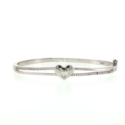 Silver Heart Bangle Bracelet