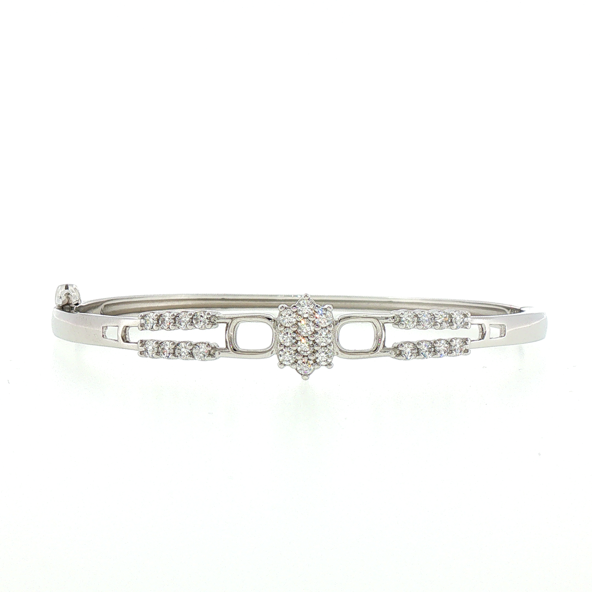 Silver Stones Cluster Geometric Bangle Bracelet