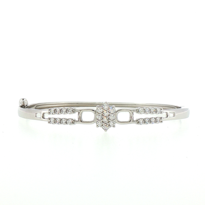 Silver Stones Cluster Geometric Bangle Bracelet