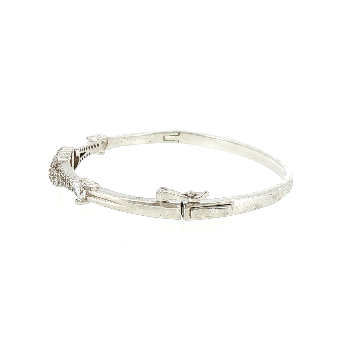 Silver Stone Pave Triple Heart Bangle Bracelet
