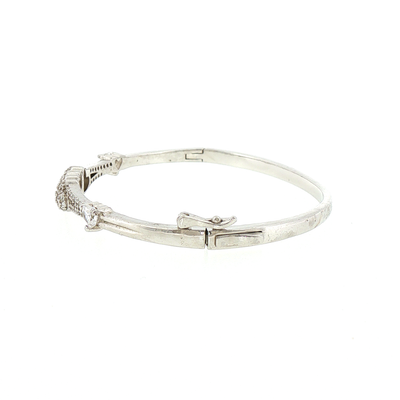 Silver Stone Pave Triple Heart Bangle Bracelet