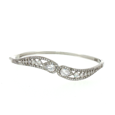 Silver Bangle Bracelet with Pear and Round Stones