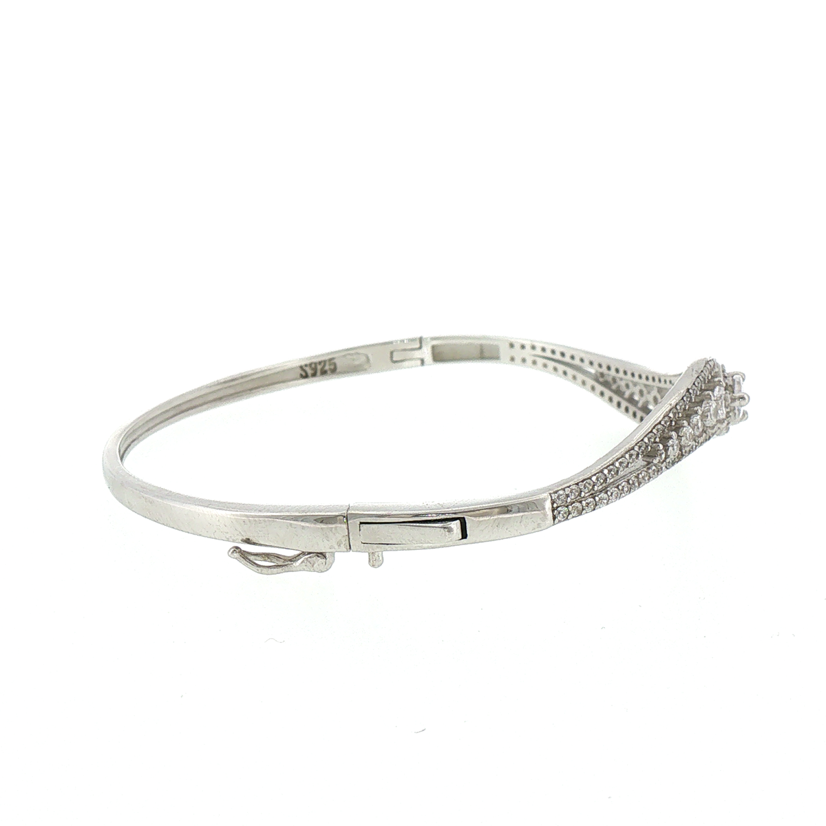 Silver Bangle Bracelet with Pear and Round Stones