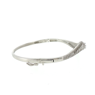 Silver Bangle Bracelet with Pear and Round Stones