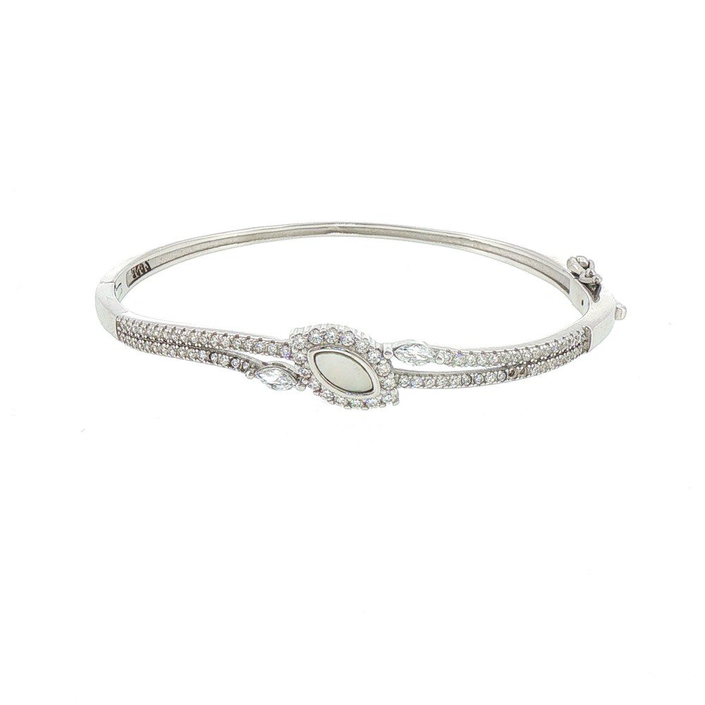 Silver Opal Halo Bangle Bracelet