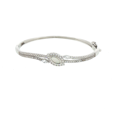 Silver Opal Halo Bangle Bracelet