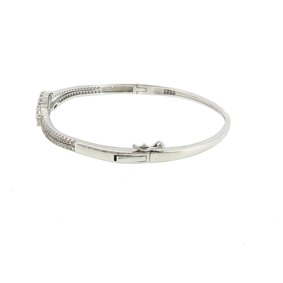 Silver Opal Halo Bangle Bracelet