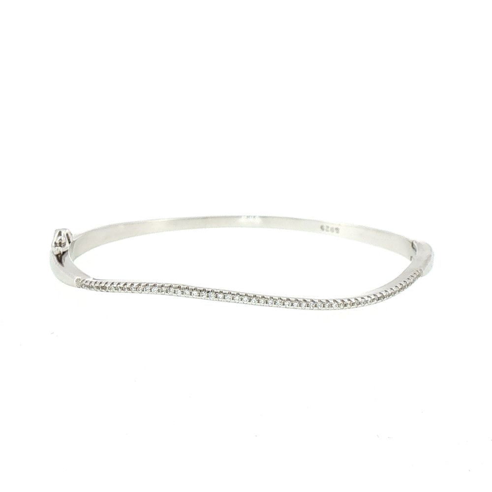 Silver Minimalist Wavy Pave Line Bracelet