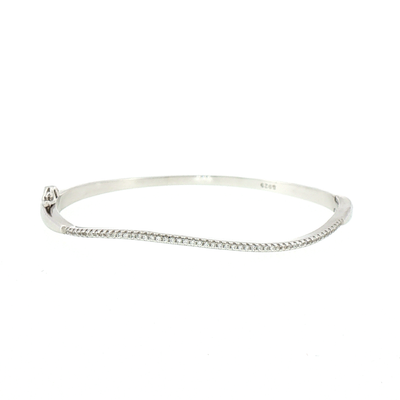 Silver Minimalist Wavy Pave Line Bracelet
