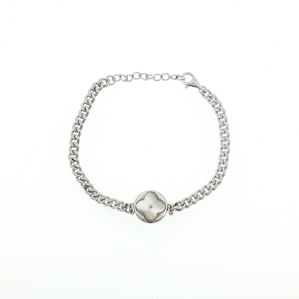 Silver Pearl Floral Motif Chain Bracelet