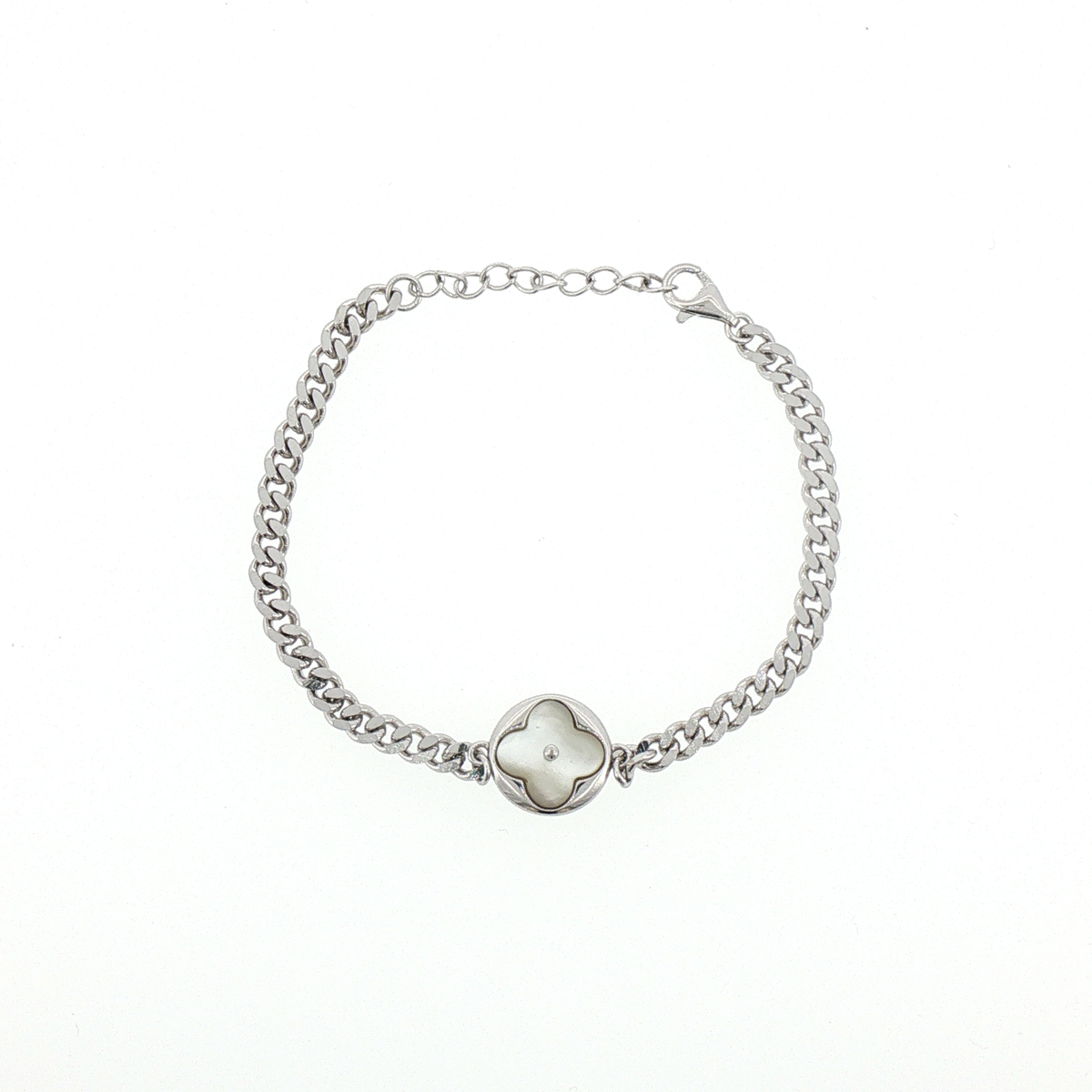 Silver Pearl Floral Motif Chain Bracelet