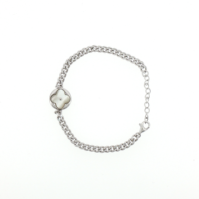 Silver Pearl Floral Motif Chain Bracelet
