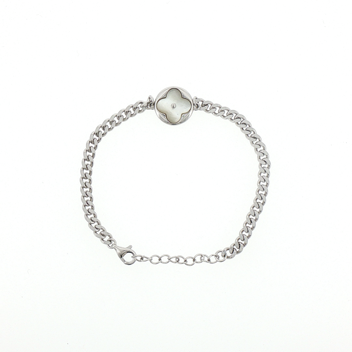 Silver Pearl Floral Motif Chain Bracelet