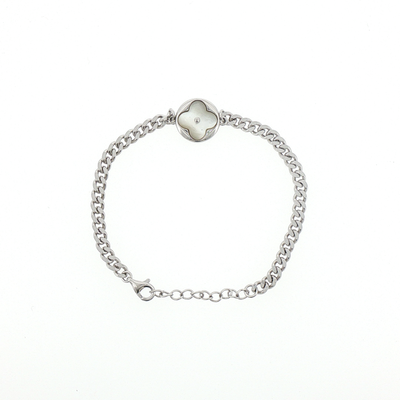 Silver Pearl Floral Motif Chain Bracelet