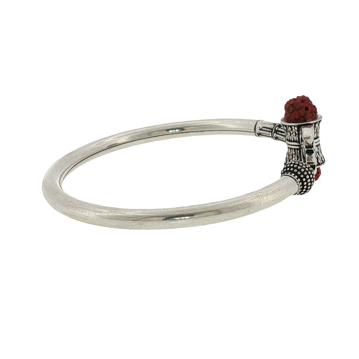 Silver Trishul and Damaru Bracelet with Red Coral