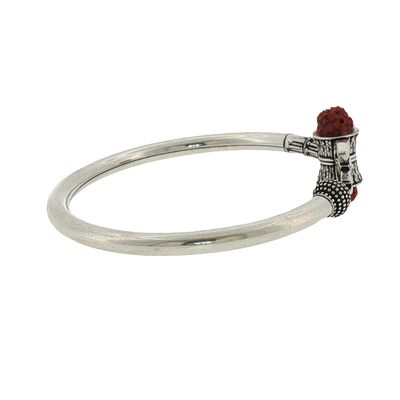 Silver Trishul and Damaru Bracelet with Red Coral