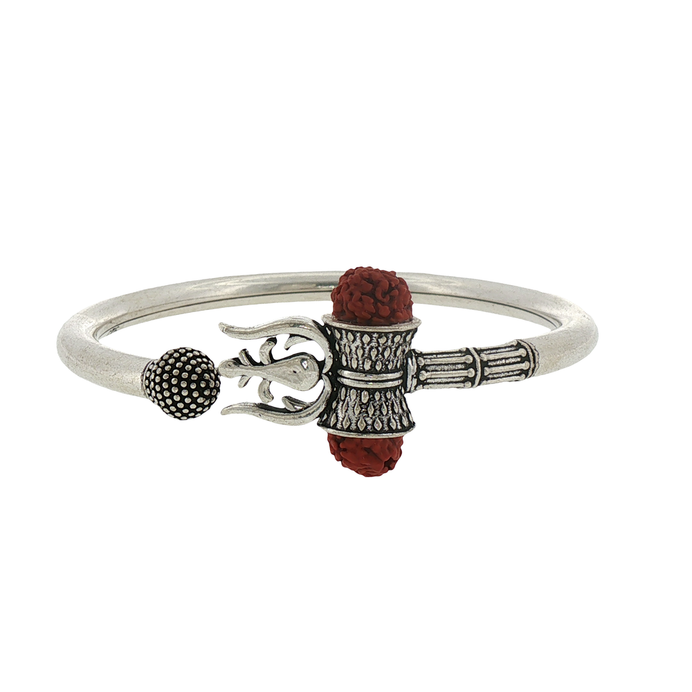 Silver Trishul and Damaru Bracelet with Red Coral