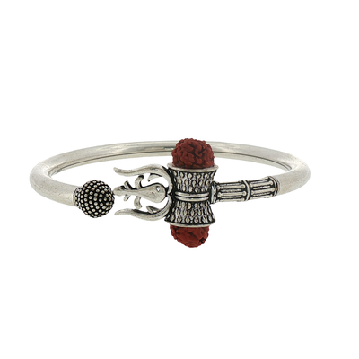 Silver Trishul and Damaru Bracelet with Red Coral