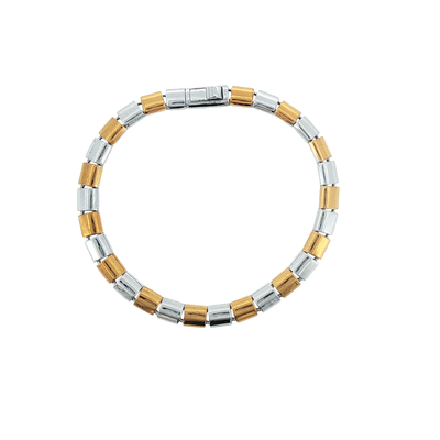 Silver & Gold Plated Cylindrical Link Chain Bracelet