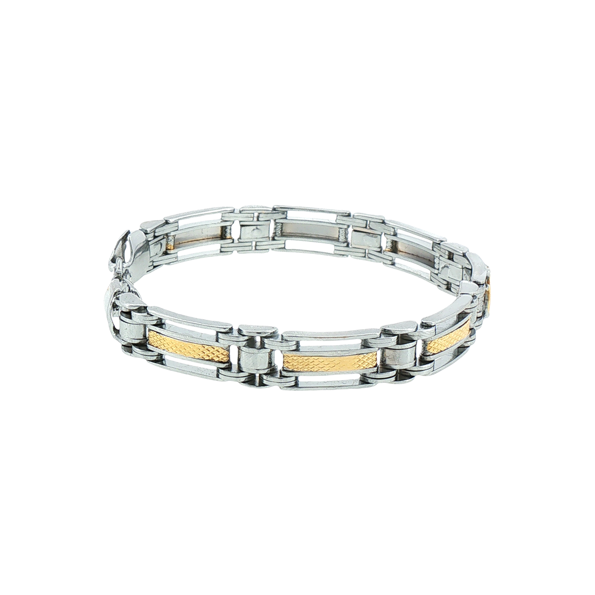 Silver Two-Tone Chain Bracelet with Om Symbol