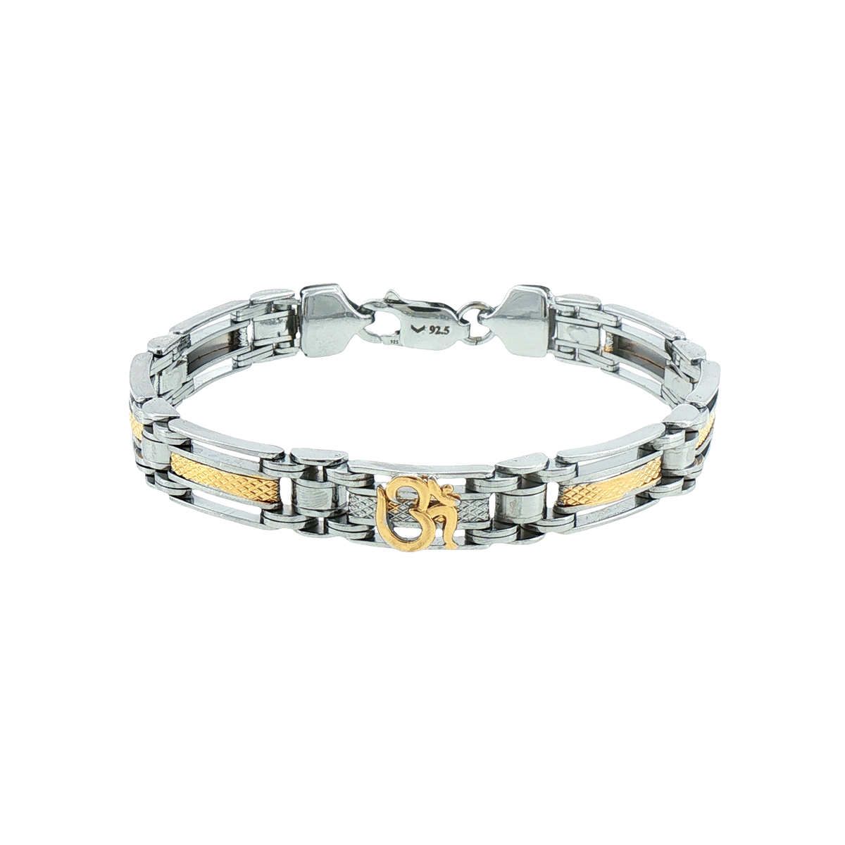 Silver Two-Tone Chain Bracelet with Om Symbol