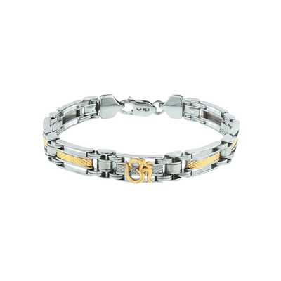Silver Two-Tone Chain Bracelet with Om Symbol