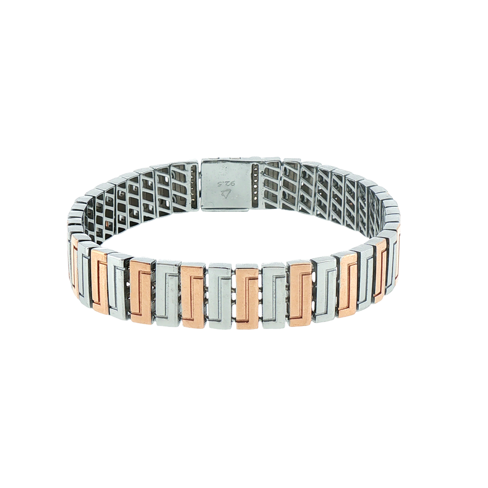 Silver & Rose Gold Plated Geometric Link Chain Bracelet