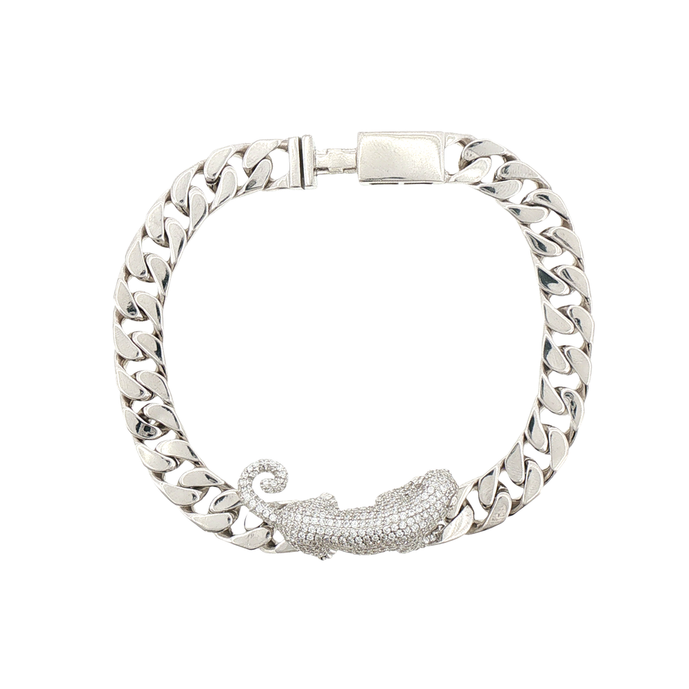 Silver Pave Panther Cuban Chain Bracelet