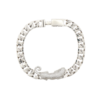 Silver Pave Panther Cuban Chain Bracelet