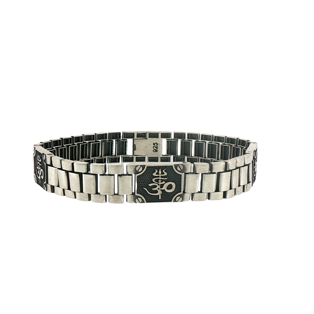 Silver Om Trishul Watch Link Bracelet