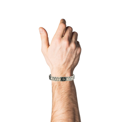 Silver Om Trishul Watch Link Bracelet