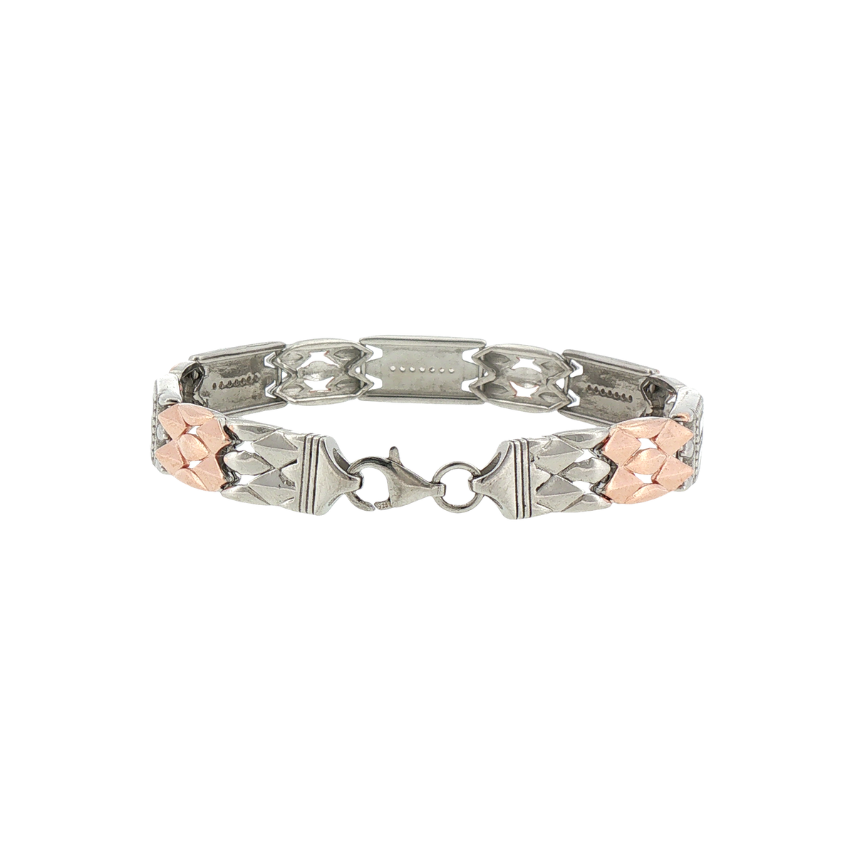 Silver Two-Tone Rectangular Link Bracelet