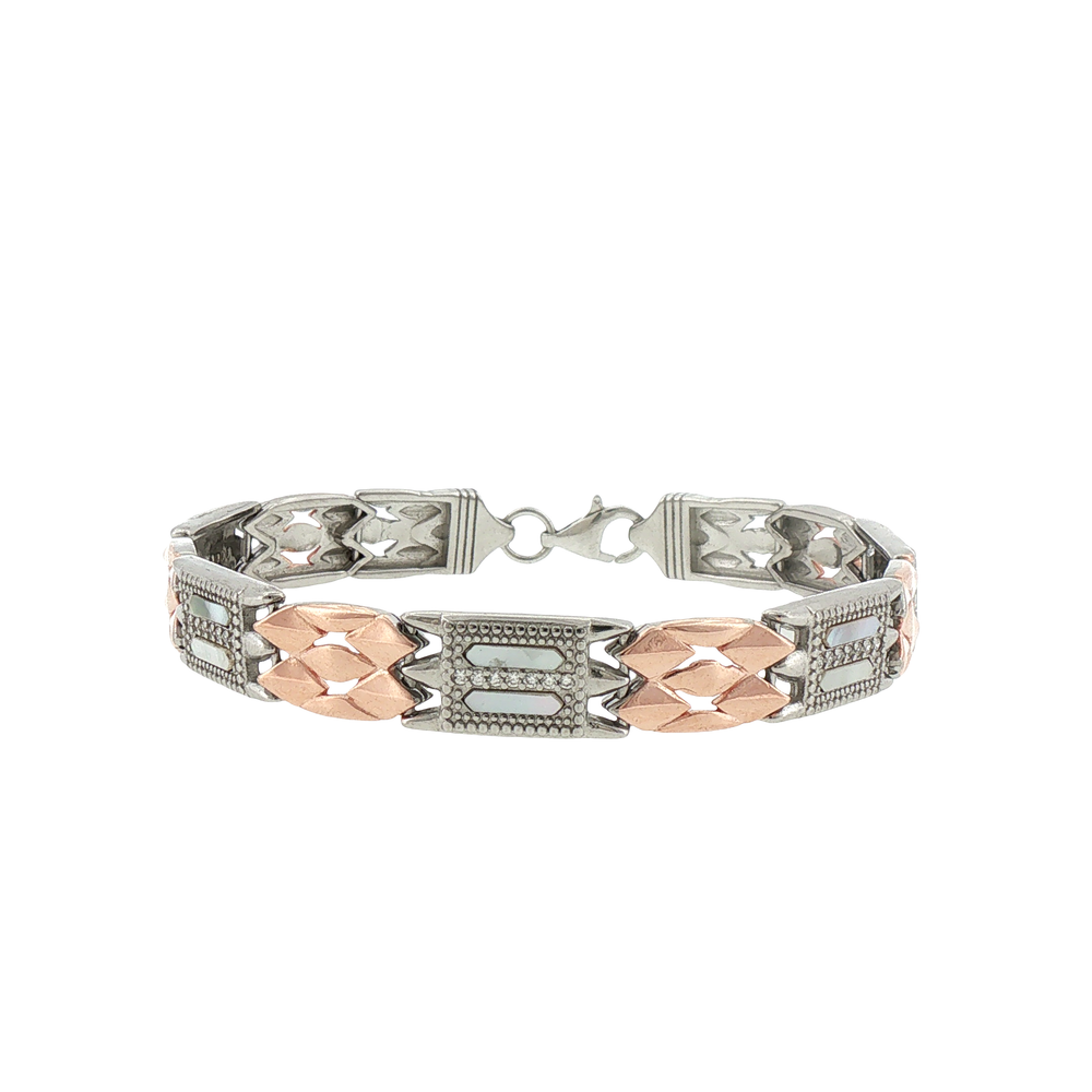 Silver Two-Tone Rectangular Link Bracelet