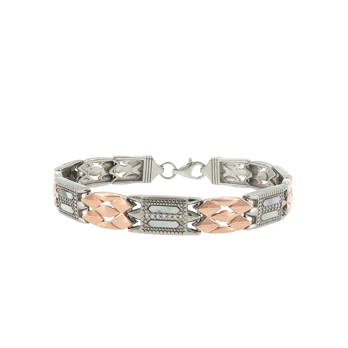 Silver Two-Tone Rectangular Link Bracelet