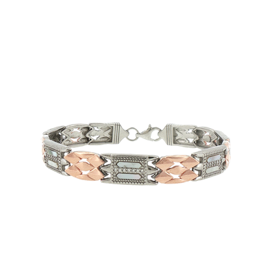 Silver Two-Tone Rectangular Link Bracelet
