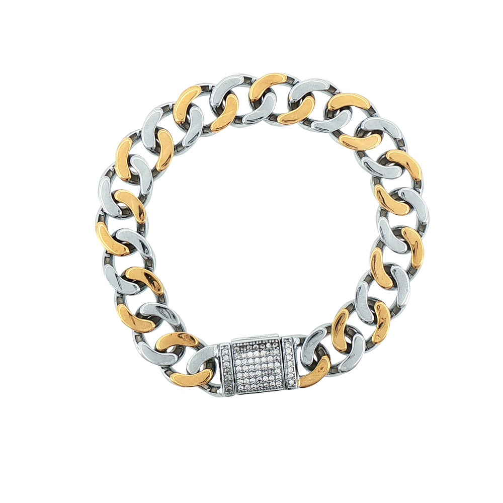 Silver Chain Bracelet with Stone Pave Clasp