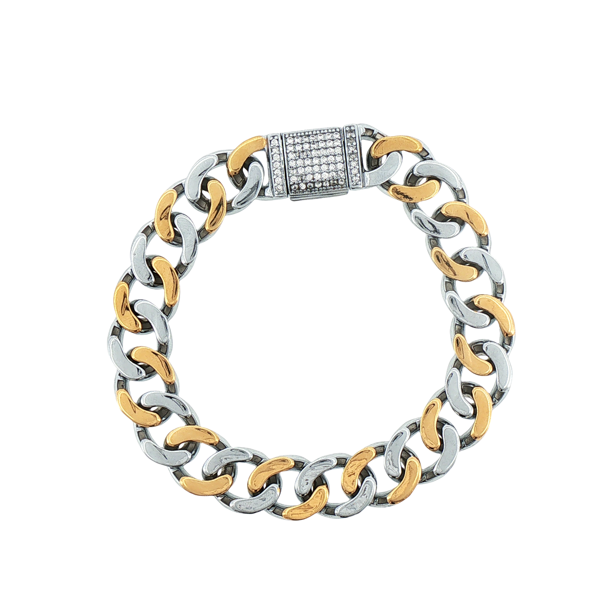 Silver Chain Bracelet with Stone Pave Clasp