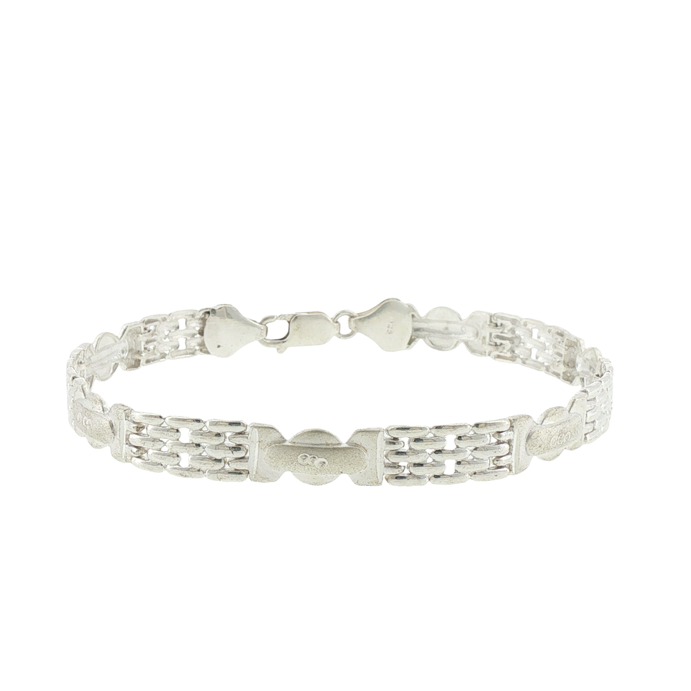 Silver Textured Plate and Mesh Link Chain Bracelet