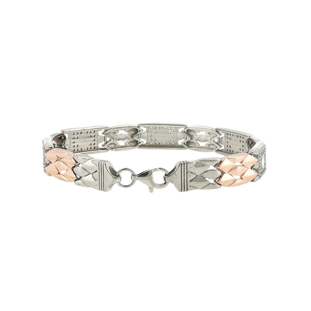 Silver Geometric Pave Link with Stones Bracelet